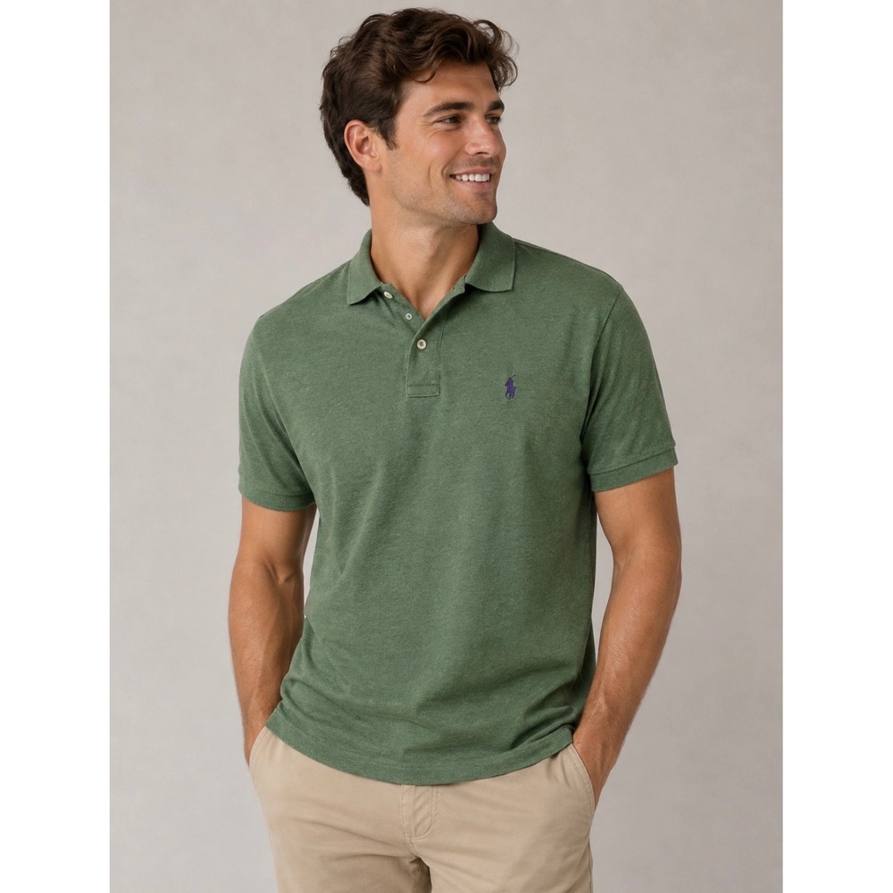 Polo Ralph Lauren Mens Green Heather Short Sleeve Polo Shirt Large Purple Pony